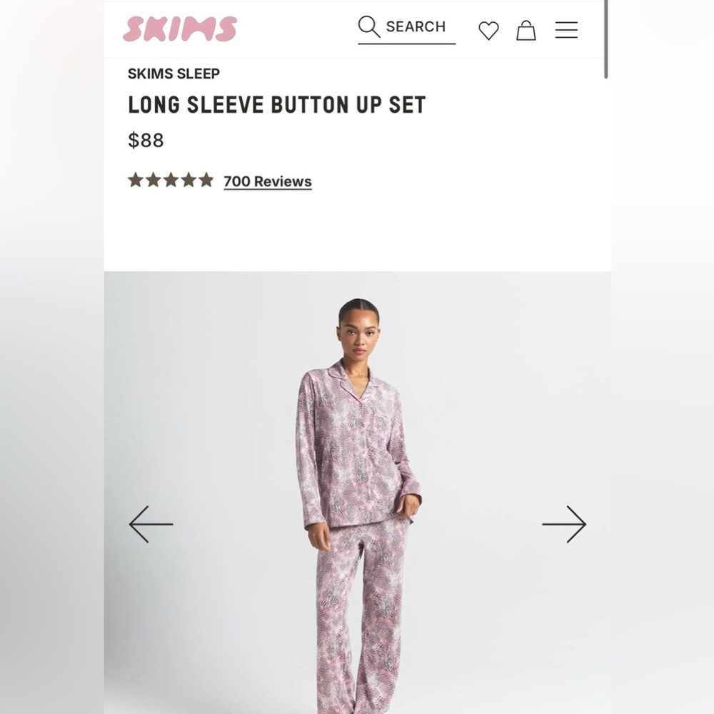SKIMS Pink Patterned Long Sleeve Pajama Set - NEW still in bag